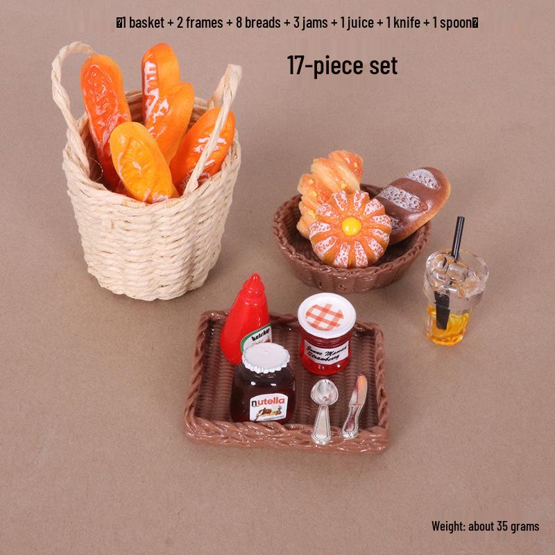 Dollhouse Miniature Resin Food Set: Strawberry Jam, Bread Basket, DIY Kit