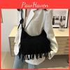 Geantă Retro Crossbody din Piele Velur cu Închidere cu Fermoar pentru Birou și Ieșiri Casual
