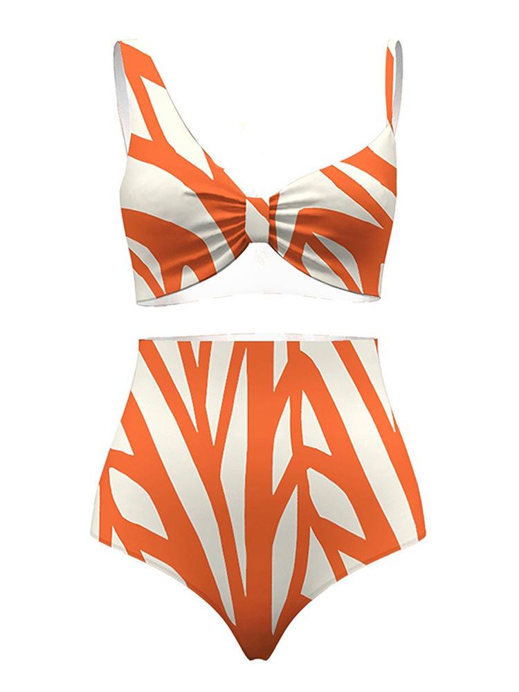 2025 Euro-American Fashion Three-Piece Striped Swimsuit with Cover-Up & Sun Protection