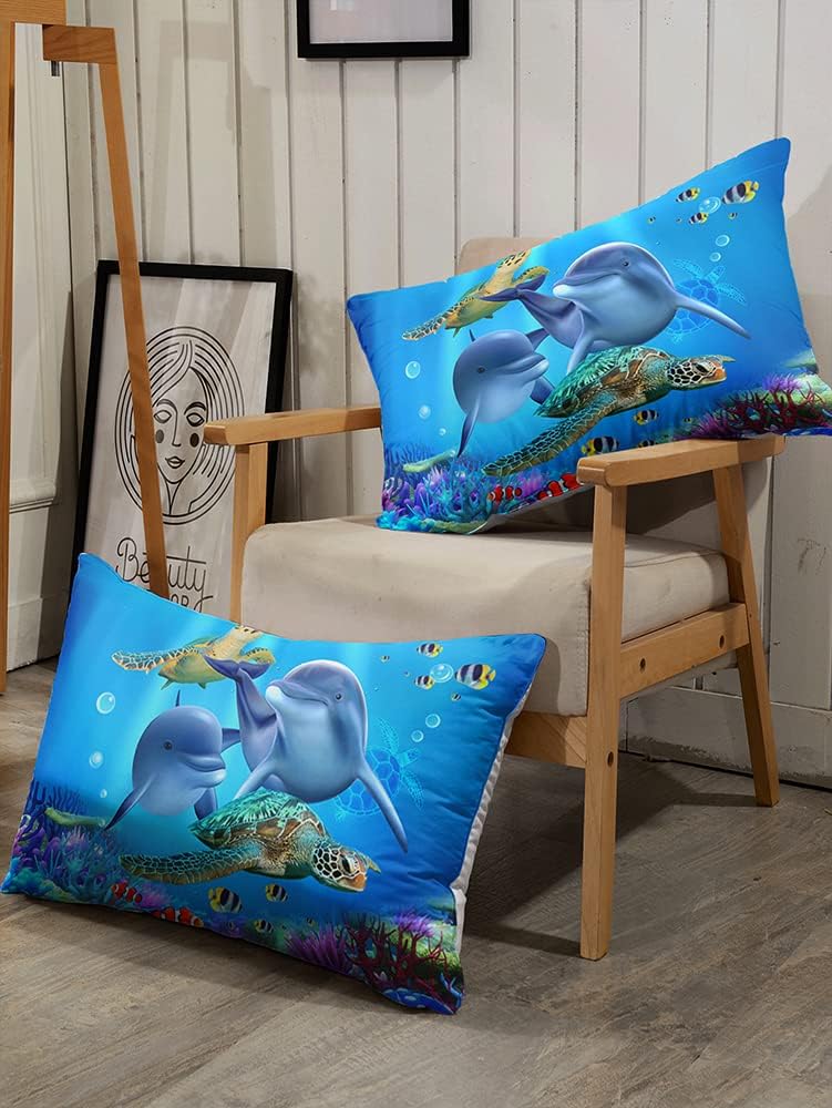 Dolphin Duvet Cover Set Single Double Size 3D Printed Bedding Kids Boys Girls Dolphin Turtle Sea Animals Decor for Home Textiles