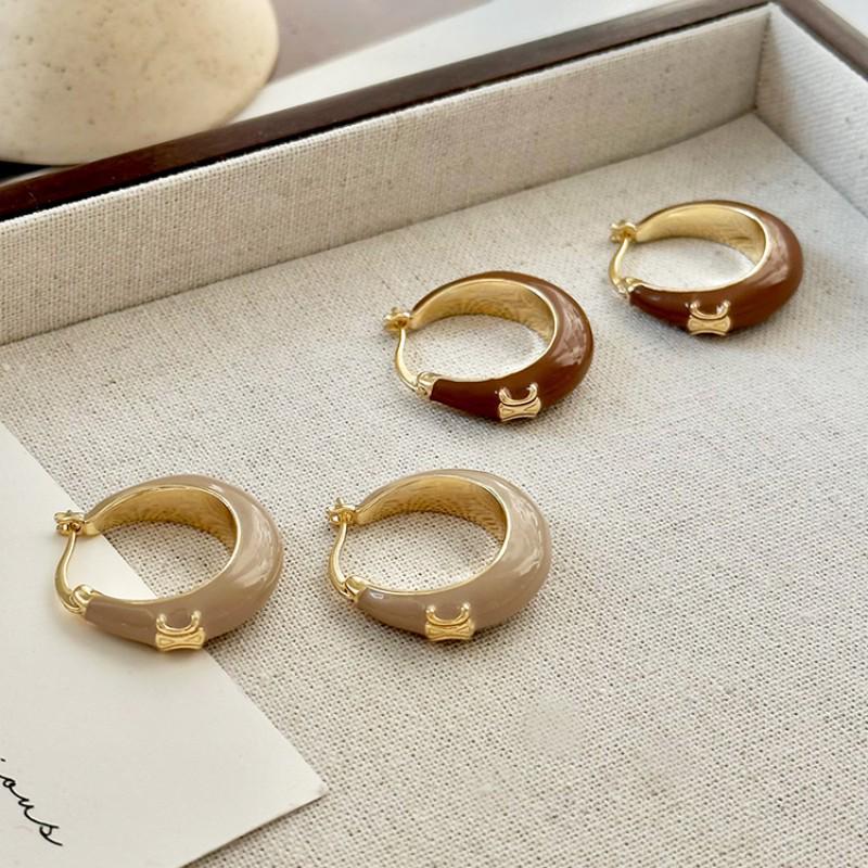 Maillard Caramel Brown Arc de Triomphe Enamel Earrings: Retro Drip Oil Round Hoop Earrings for Women