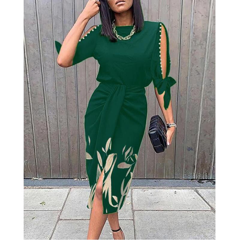 

Женское платье с короткими рукавами и принтом для женщин, с круглым вырезом, на плечах, для вечеринок, свободное платье XXXL зелёный