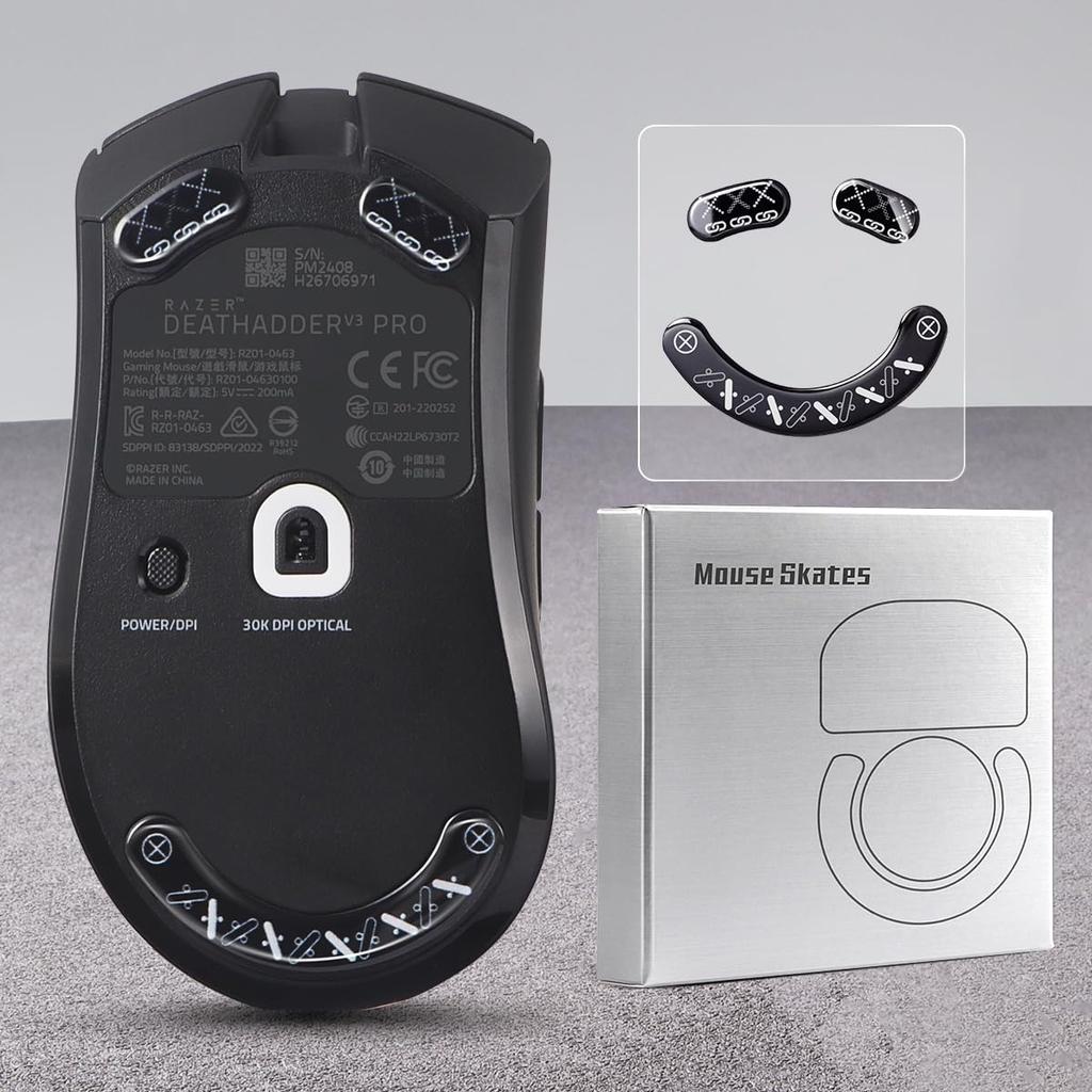 IMMOENUC Mouse Sole for Deathadder V3 Pro Mouse Feet Glass Foot Pad for Mouse Circular Design Thin Durable Low Friction Gaming Mouse Accessories 2.5D