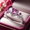 Exquisite Inlaid White Red CZ Heart Women's Ring Sparkling CopperColor Geometry Daily Wear Party Jewelry Anniversary Gift