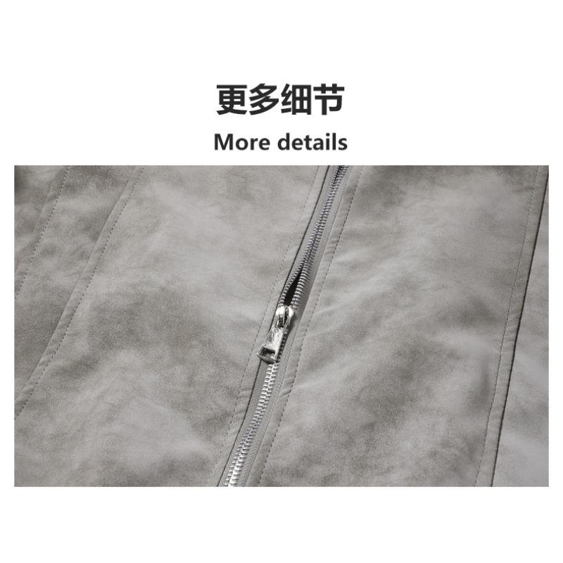 Men's Light Gray Suede Bomber Jacket, Stand Collar Casual Coat with Zipper Pockets, Retro Streetwear Style for Daily Wear