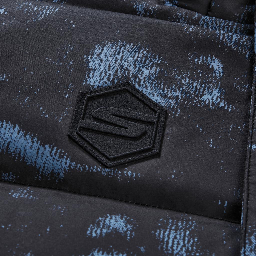 Skechers Sport Series All-Over Print Zippered Hooded Long Sleeve Warm Puffer Jacket Men Outerwear Black Blue P423M028-037H