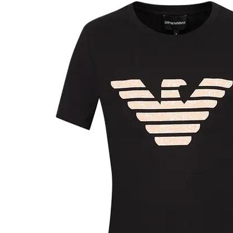 Emporio Armani Round Neck Pullover Straight Fit Short Sleeve T-Shirt Women T-Shirts Black 3R2T7N2J-07Z1-0999
