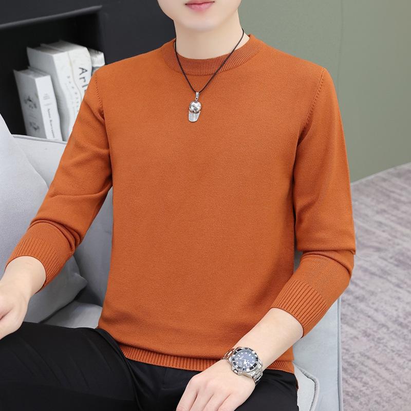 Men’s Solid Color Round Neck Pullover Sweater - Simple, Versatile Long Sleeve T-Shirt Style