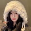 Cartoon Style Wool Beanie With Plush Fur Material And Adjustable Fit For Casual Wear