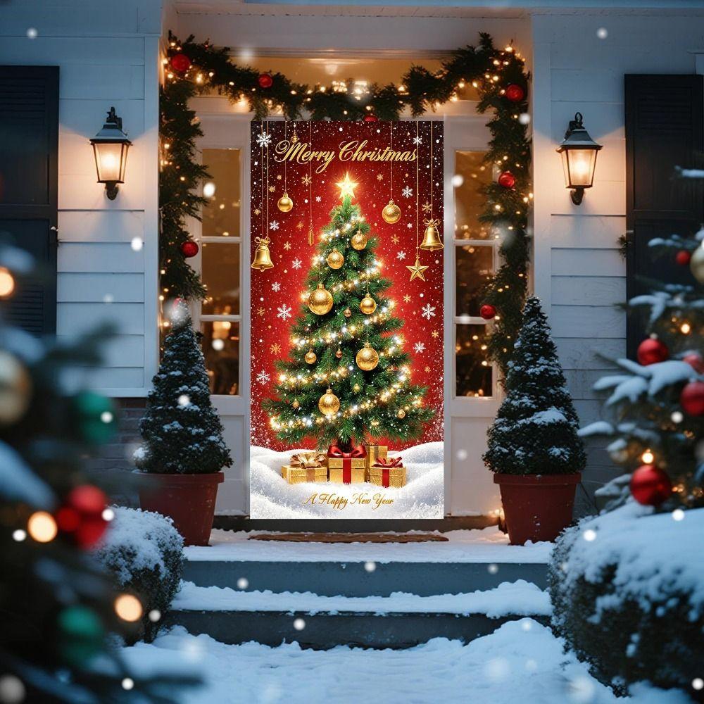 Door Hanging Christmas Door Cover Atmosphere Arrangement Background Door Decoration Old Man Snowman Holiday Props Hanging Flag