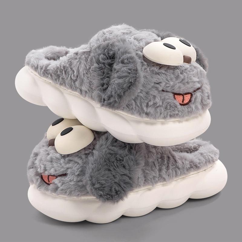 Cotton slippers women's autumn and winter outer wear cute puppy indoor home warm plush bag head thick bottom non-slip slippers