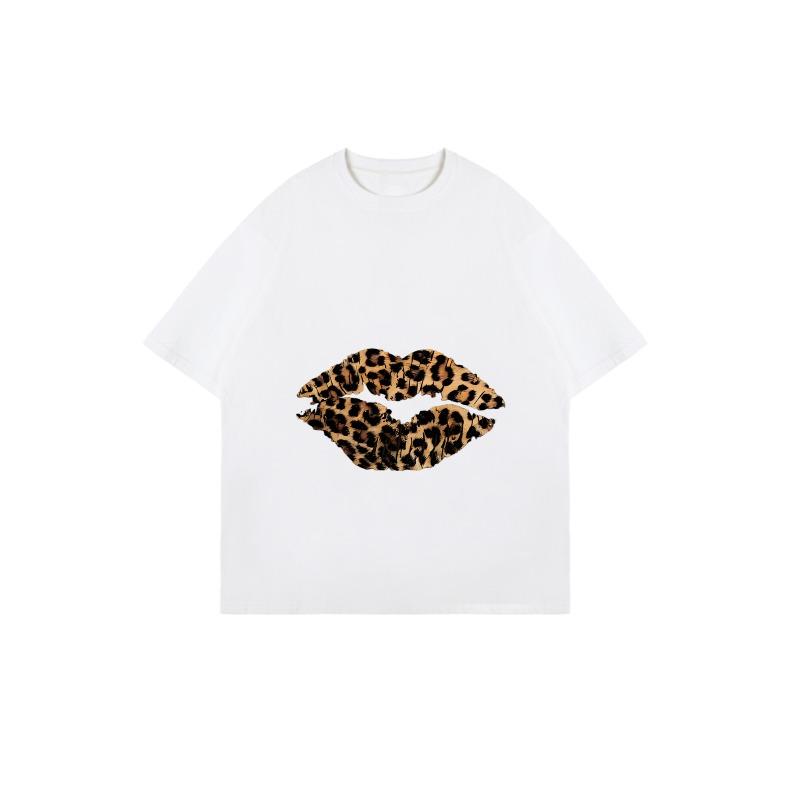 Oversized T Shirt Black Leopard Print Lips Design Casual Wear for Women Summer Fashion Statement Top