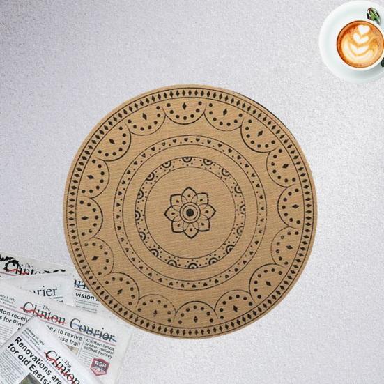 Round Faux Jute Placemats, Woven Table Mats with Nordic Pattern, Heat Resistant Pad for Dining Table, Restaurant Hotel Kitchen Decor