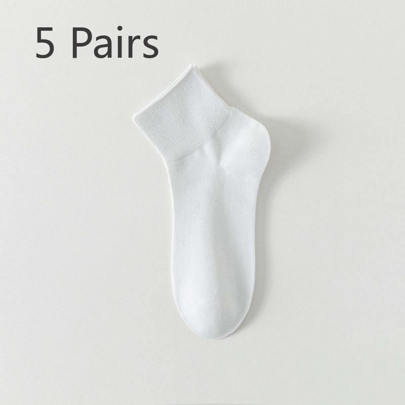 5 Pairs of Women's Spring and Summer Thin Pure Cotton Deodorant Sweat Absorption Sports All Match Mid Tube Socks