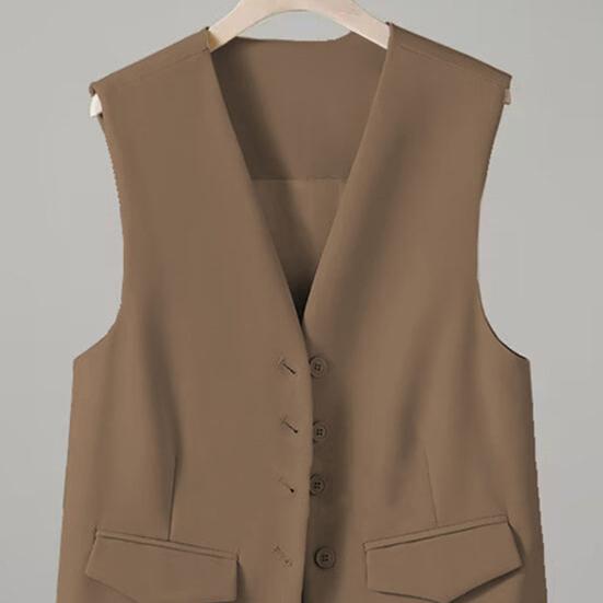 Women Suit Waistcoat Single-breasted V Neck Sleeveless Decorative Pockets Cardigan Formal Business Style Casual Office Wear Vest Spring Summer Clothes