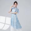 Classical Dance Women Split Hem Long Gauze Mesh Shirt Cheongsam Neck Hanfu Performance Sheer Flowy Blouse Training Dancewear