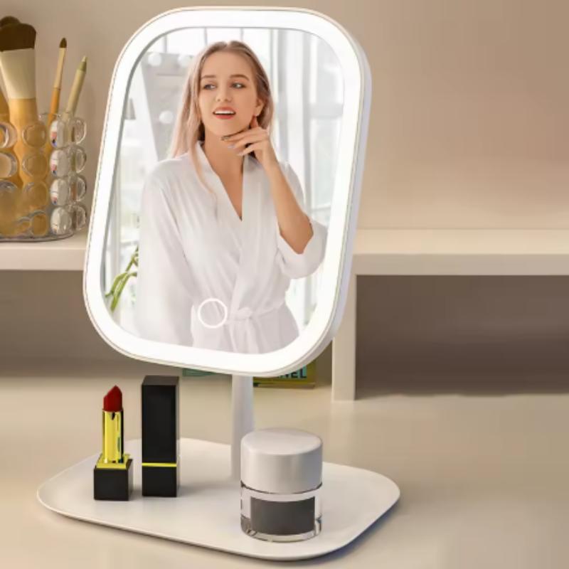 Adjustable 3 Color Light LED Makeup Mirror USB Rechargeable Brightness Cosmetic Mirror 270° Rotation Desktop Vanity Mirror