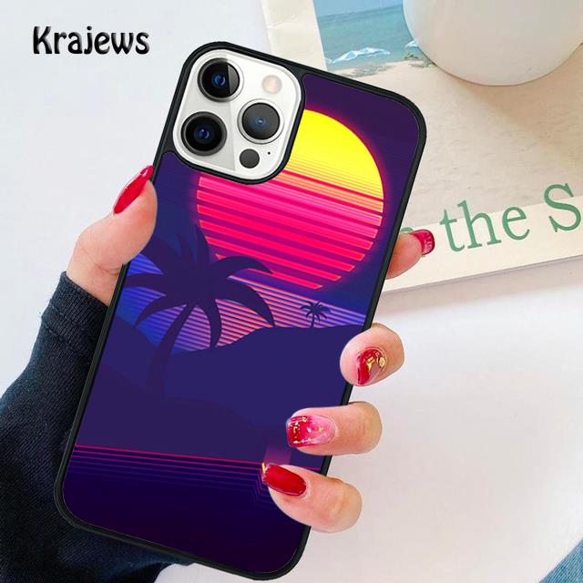 80s Retrowave Neon Palms Tree Soft Phone Case For iPhone 17 Air 16 15 14 Max Plus 11 12 13 Pro Max Phone Cover Fundas
