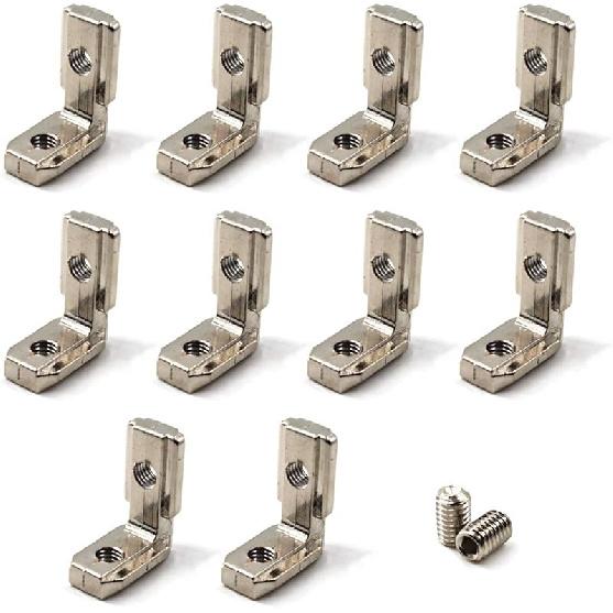 2020 Corner Bracket T Slot Corner Connector L-Shape Corner Joint Bracket for European Standard Aluminum Profile Come with Screws (Pack of 10)