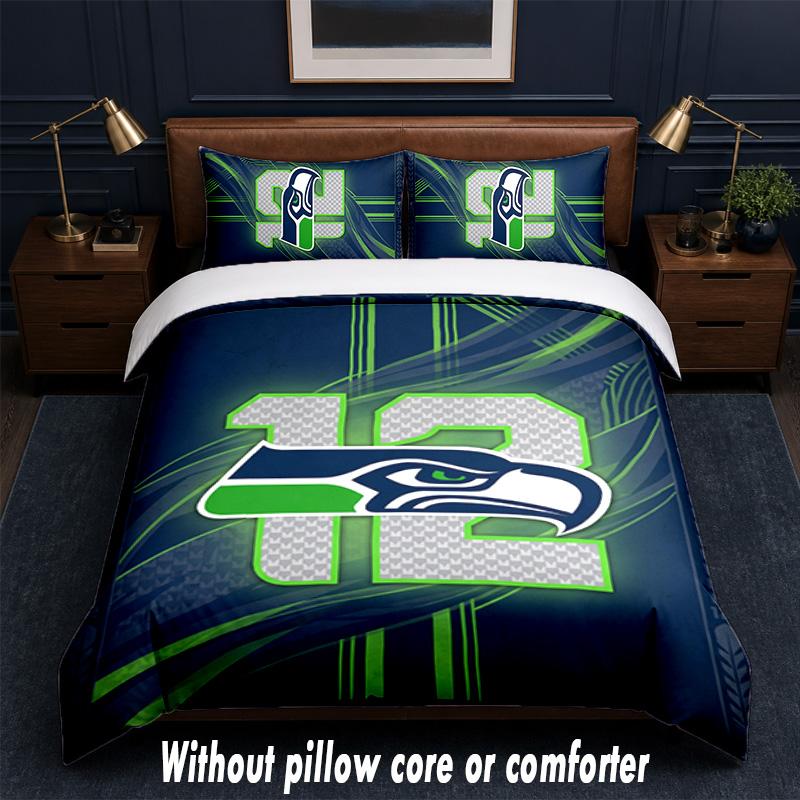 Seattle Seahawks Design Bed Bedding Set 1 Duvet Cover + 2 Pillowcases Soft Breathable Household Bed Linens