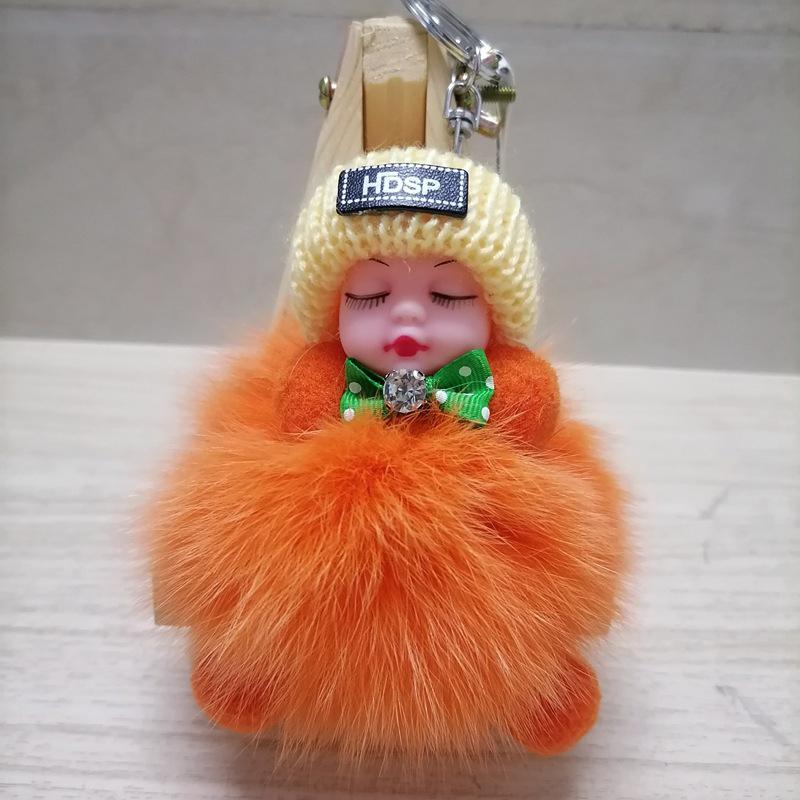 

Брелок для ключей «Спящий ребенок», милый, мягкий, пушистый, плюшевый, кукольный, женский, для девочек, сумки, кулон, рюкзак, аксессуары, подарки оранжевый