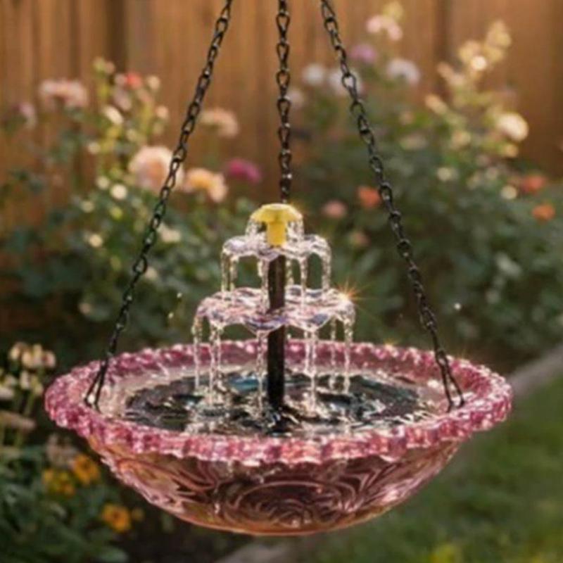 Solar Cascade Hanging Bird Bath Fountain, Solar Water Pump Three-Tiered Bird Bath Tub , Hanging Hook for Garden Patio Wildlife