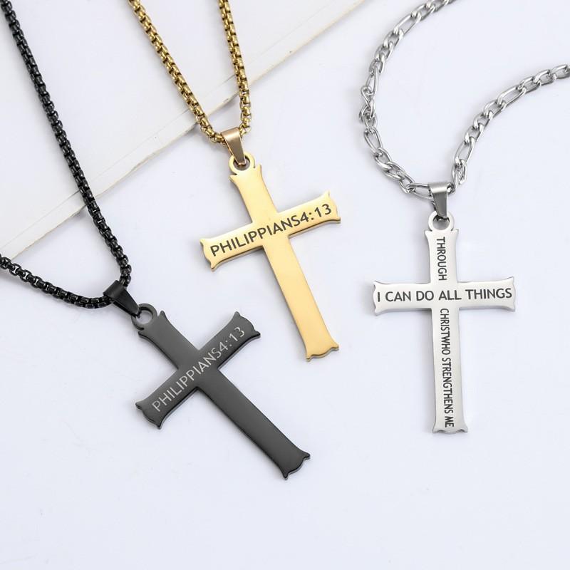 European, American, Japanese and Korean Letter Cross Pendant Necklace Casual Fashion Titanium Steel