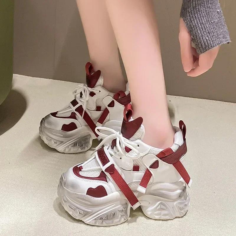 10.5CM New Women's Breathable Mesh Platform Shoes Outdoor Increase Height Chunky Sneakers for Women Casual Walking Shoes Tenis