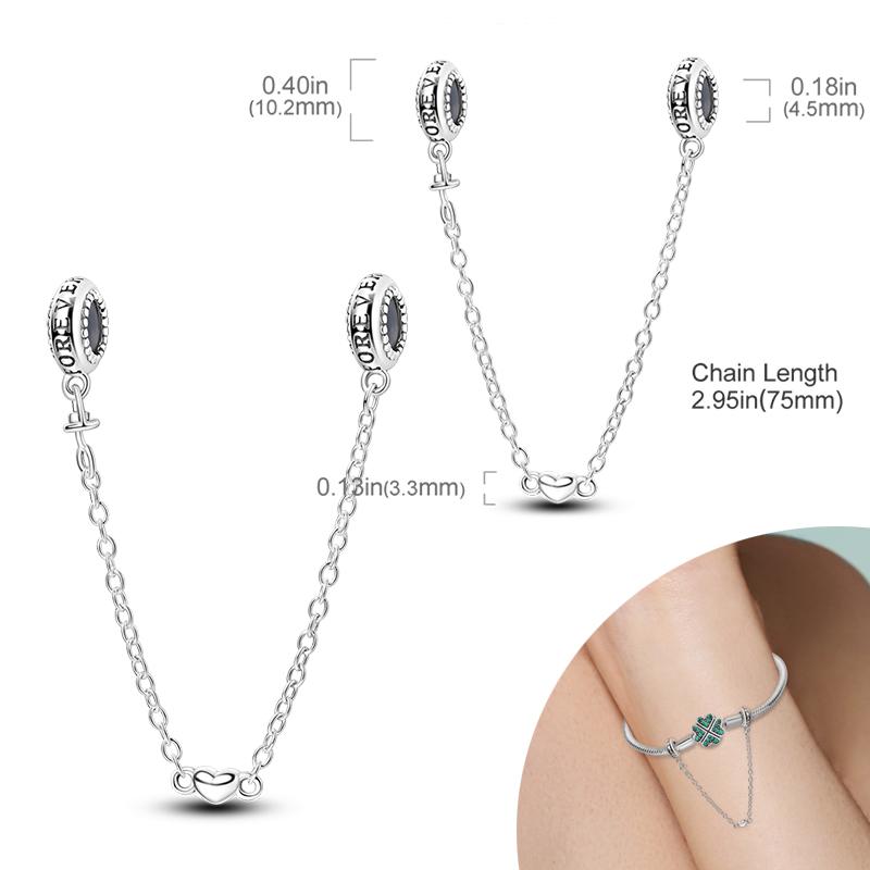 New 925 Silver Charms Bead Safety Chain Bead Fit Original Charms Bracelet Pendant Fine DIY Birthday Jewelry For Women