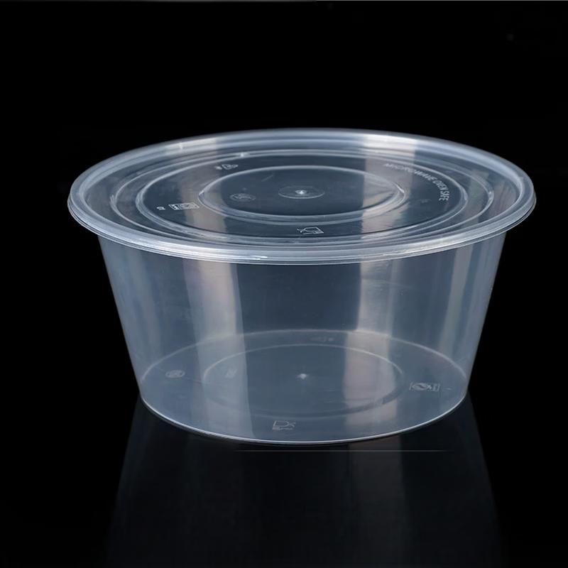 Disposable Round Takeaway Food Containers with Flat Lids, 90 Sets