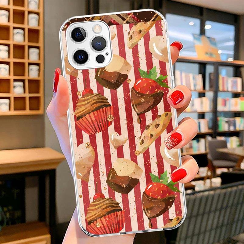 Macaron Ice Cream Cake Doughnut Cover Phone Case For iPhone 16 17 Air 15 14 Pro Max 16E Phone Case 13 Mini 12 11 7 SE 8 Print Pa