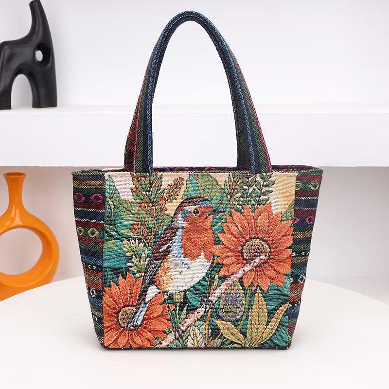 Embroidered Canvas Tote Bag - Chinese Style for University Women