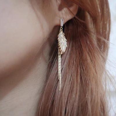 1 paar Dame Ohrringe Blatt Form Quaste Glänzenden Strass Hängen Ohrringe Hochzeit