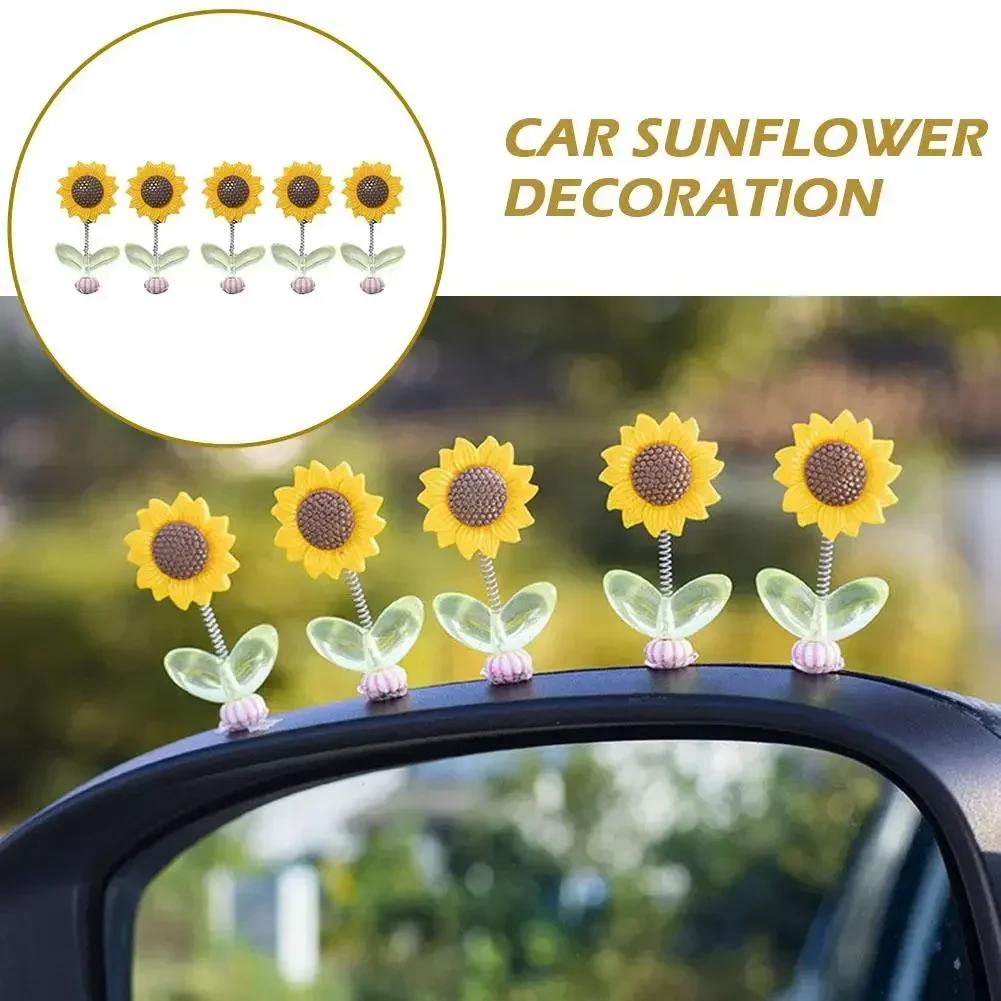 1/5PCS Car Cute Sunflower Shaking Head Ornaments Auto Centre Console Dashboard Mirror Decorative Accessories