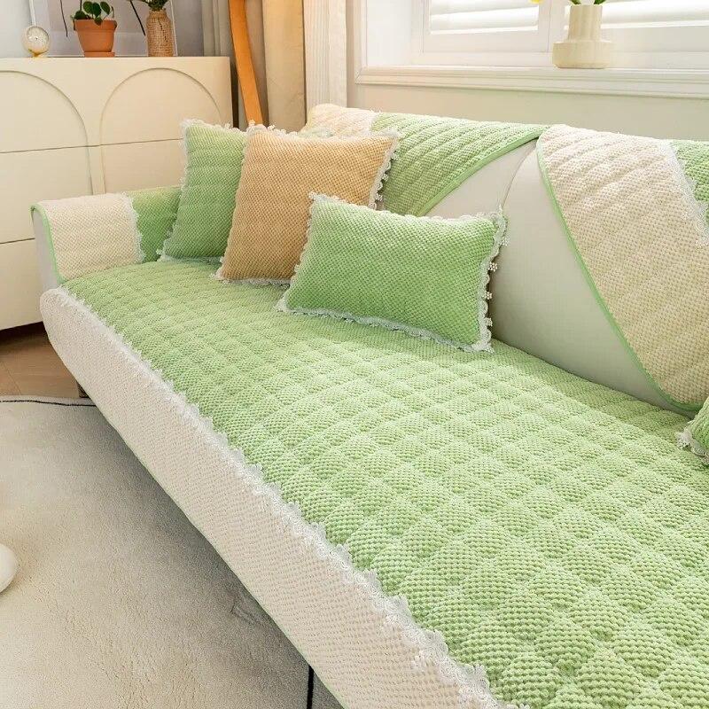 Winter Thicken Plush Sofa Cover White Wide Edge  Chaise Lounge Sofa Towel Mat Modern Non-Slip Couch Cover Cushions Living Room