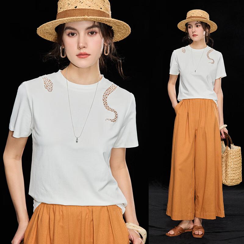 Wudao Heavy Embroidery Snake Hollow-Out Round Neck Modal T-Shirt M