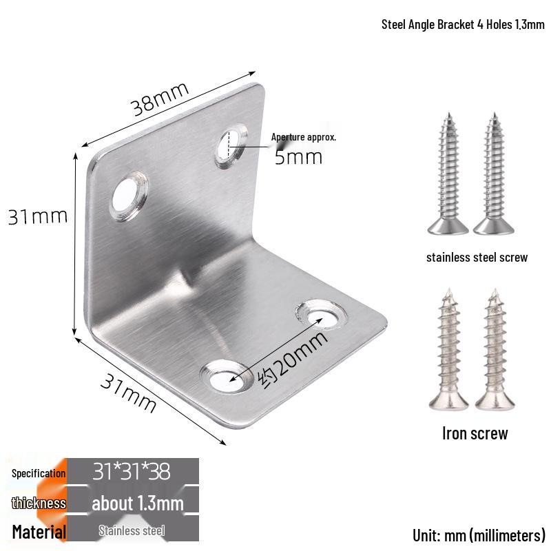 Thickened Stainless Steel 90° L-Shaped Bracket for Furniture and Shelves