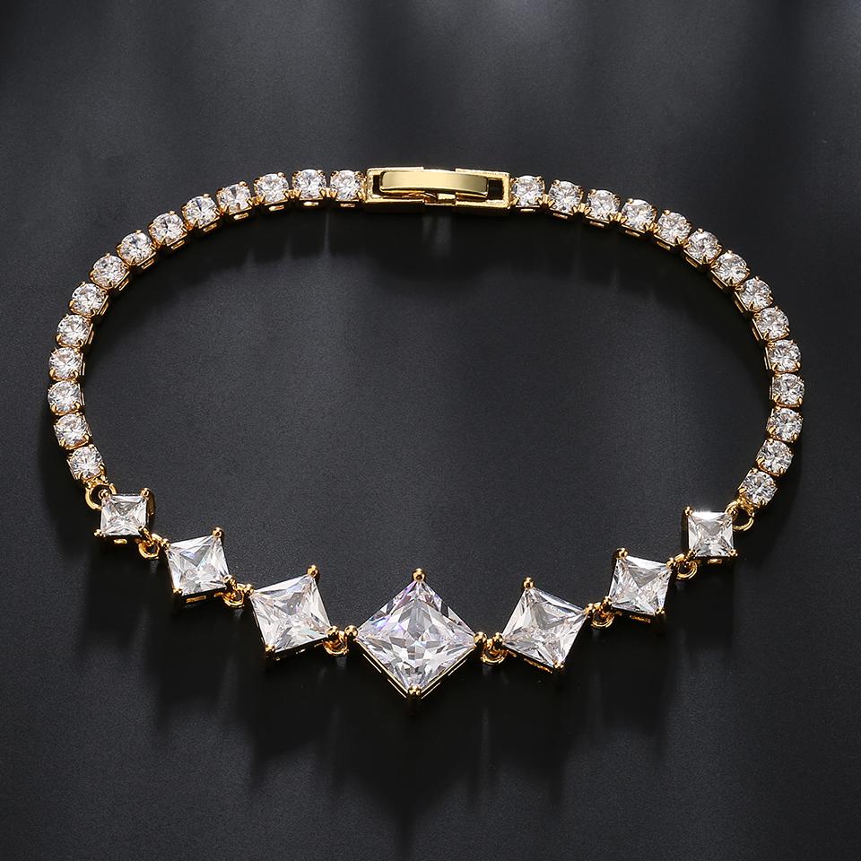 ZAKOL Shiny Geometric Clear Zircon Tennis Bracelet for Women Elegant Sliver Gold Color Aesthetic Wedding Zircon