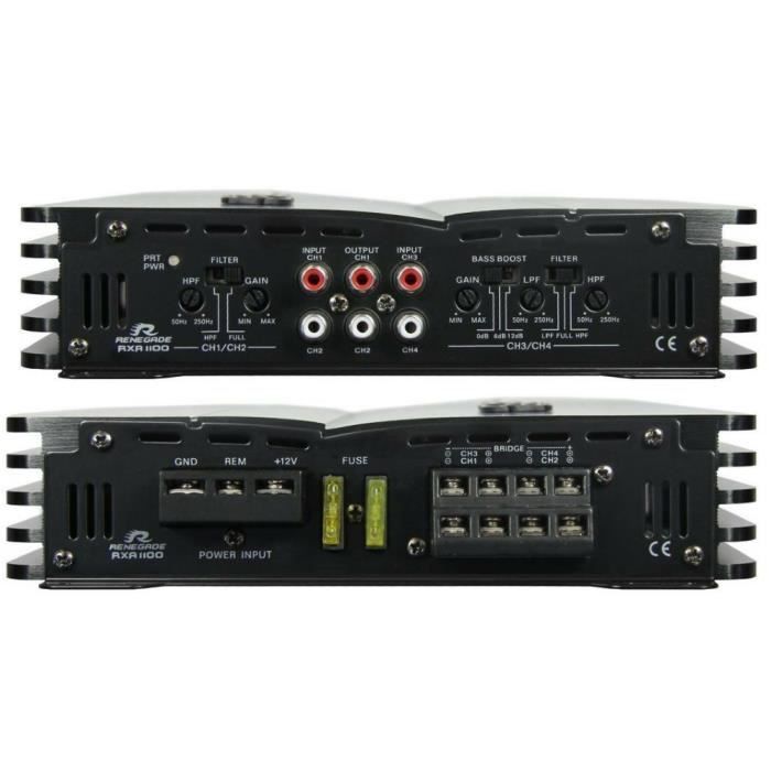 1 Amplificateur RENEGADE RXA1100 RXA 1100 4 Canaux Classe A/b 4 X 135 Watts Rms 4 X 275 Watts Max Bass Boost Spl Noir, 1 Pièce