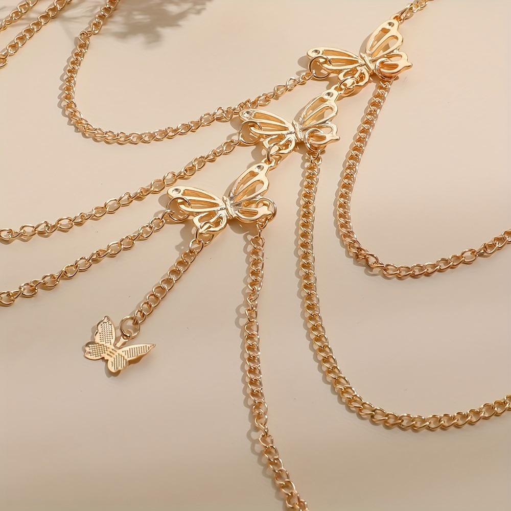Gold Butterfly Multi-layer Elastic Lace Leg & Body Chain