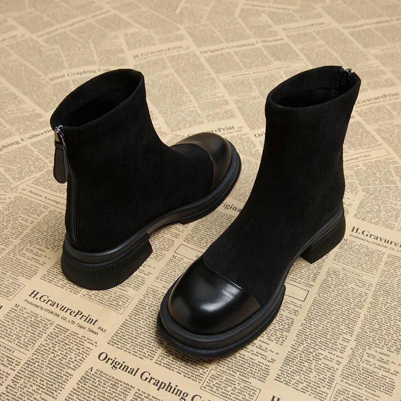 Fashion 2024 New Autumn/Winter Women's Ankle Boots with Velvet Warm Back Zipper Short Boots Fashion Thick Bottom Thick Heel Thin Boots