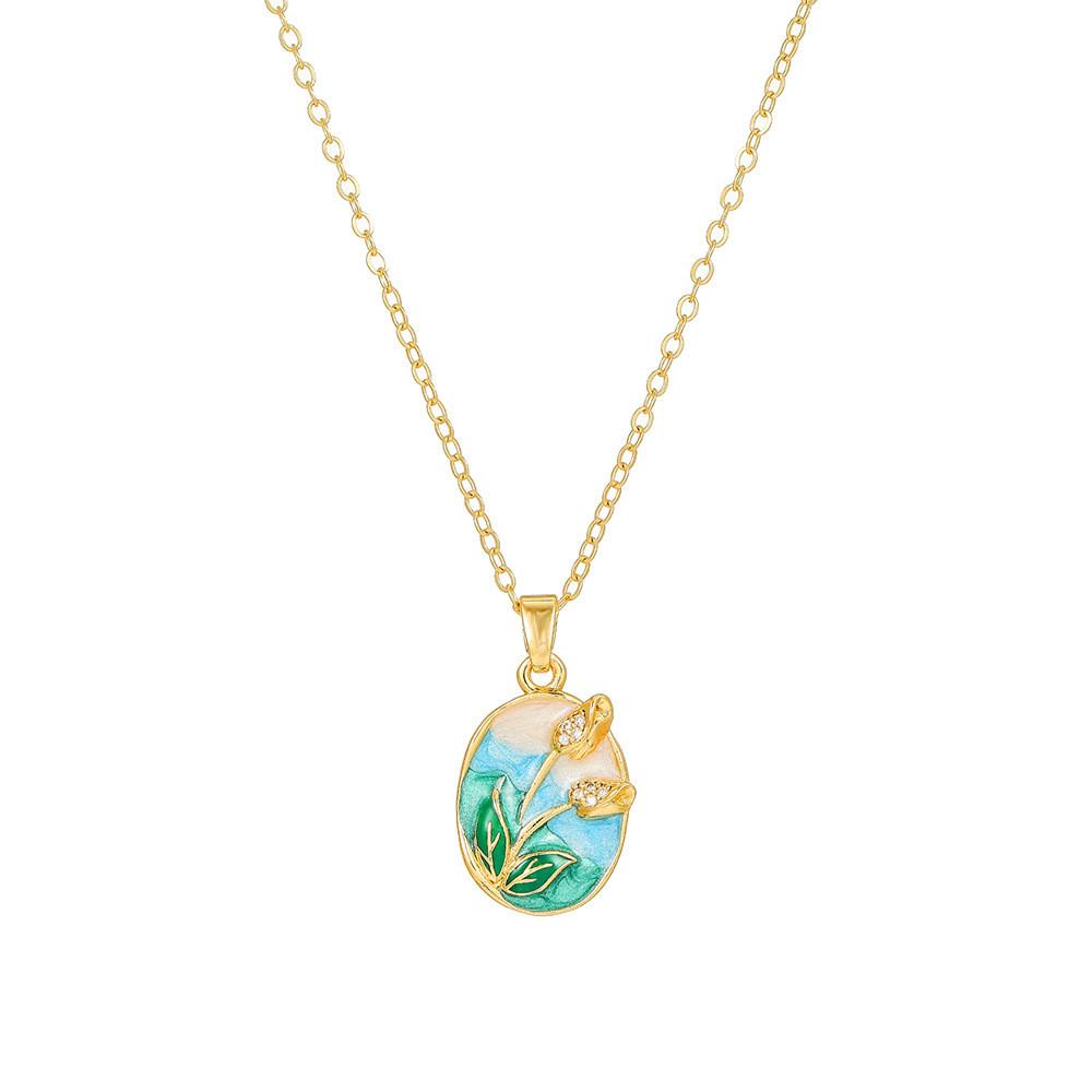 Koperen Bloemenketting Met Zirkonia Steen Meerlaags Ontwerp Voor Casual Of Formeel Gebruik