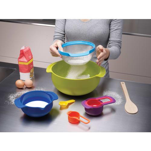 Joseph Joseph Nest 9 Plus 9-Piece Measuring Cup, Bowl, Drainer, and Measuring Spoon Set, Dishwasher Safe, Stackable, BPA-Free, Rainbow Colors [Authent