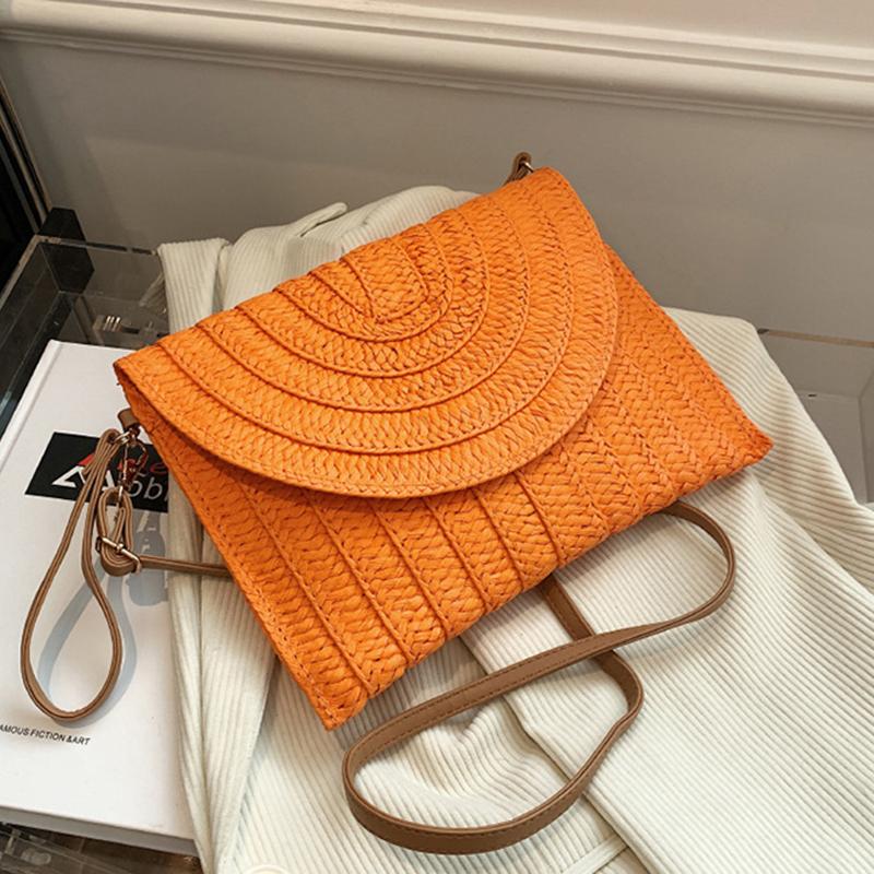 Yogodlns Summer Braided Straw Bag For Women Handmade Envelope Bag Bohemia Style Beach Bag Vacation Shoulder Crossbody Bag