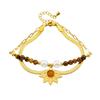 Gold Flower Pendant Tiger's Eye Beaded Herringbone Bracelet