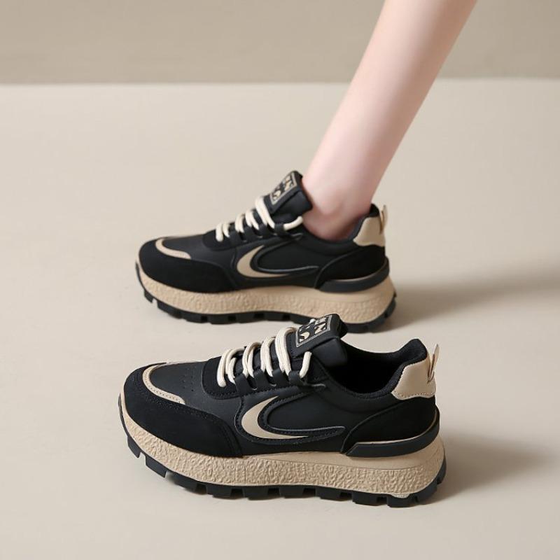Retro Maillard large size running shoes spring new platform lace-up running shoes college style sports shoes women