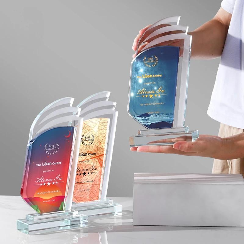 Creative Customization Color Printing Crystal Trophy Enterprise Excellent Employee Annual Meeting Award Awards Medals Home Decor
