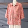 Mid-aged Women's Floral Seven-Sleeve Button-Up Shirt