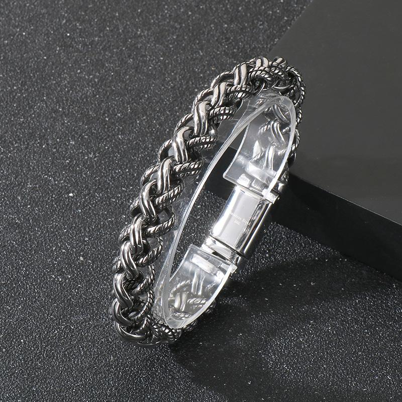 

Fashion Twist Patterned Keel Bracelet for Men Punk Vintage Stainless Steel Crafted Flower Basket Chain Jewelry Chunky Accessory 22cm