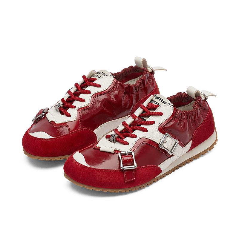 

Модная британская обувь Студенческие вулканизированные туфли Повседневная спортивная обувь на плоской подошве Женская кожаная ретро тренировочная обувь Теннисные кроссовки 36 красный